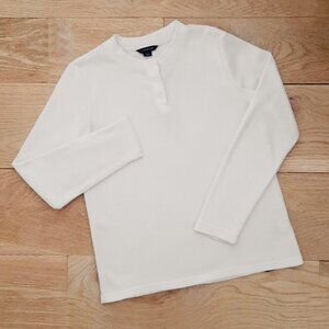 Lands' End Polartec Fleece Pullover, Henley Style, Ivory/Winter White, XS, 0, 2